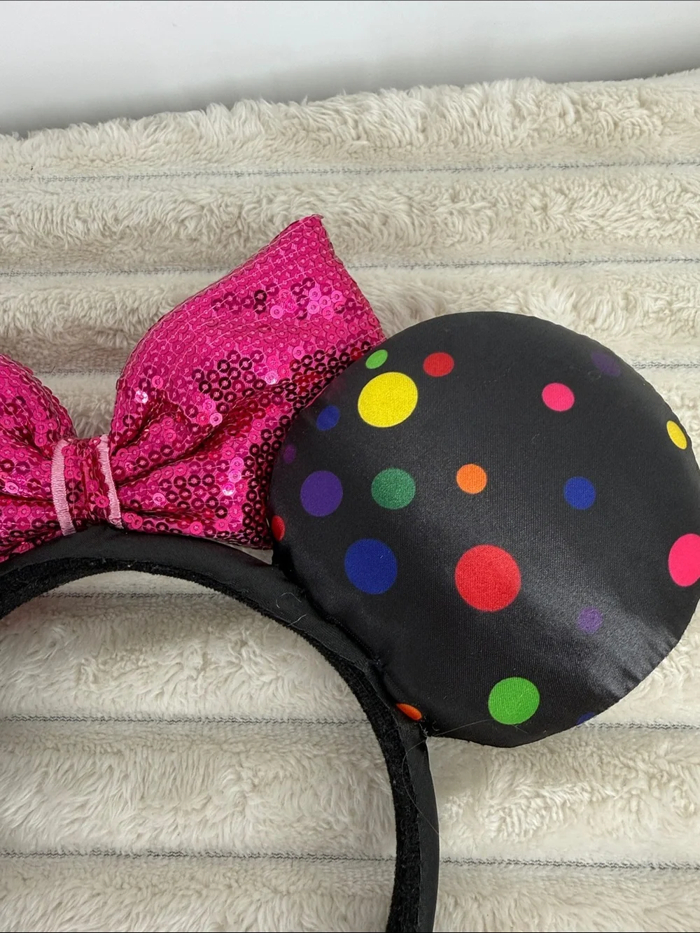 Disney Parks Minnie Mouse Polka Dot Ears with Pink Sequin Bow
